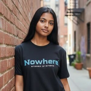 TBar x Cotton On Nowhere Graphic Tee Black Retro Logo T-Shirt Size S